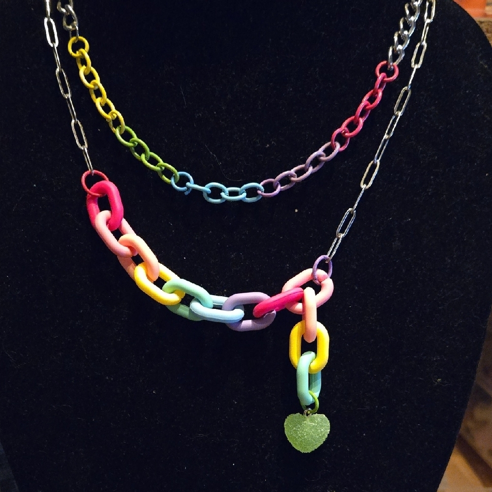 Hand Crafted Whimsical Rainbow Chain With A Gum Drop Charm